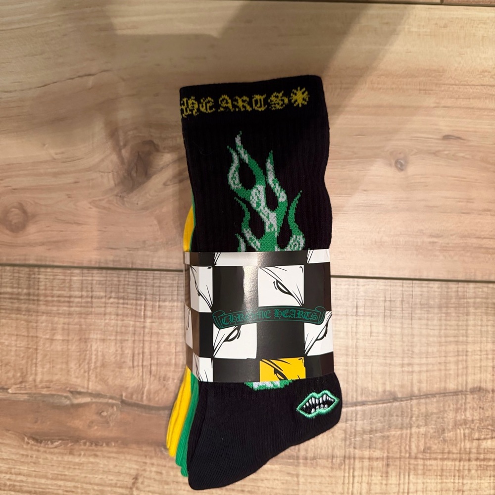 Chrome Hearts Flame Graphic Socks - Black, Green, Yellow